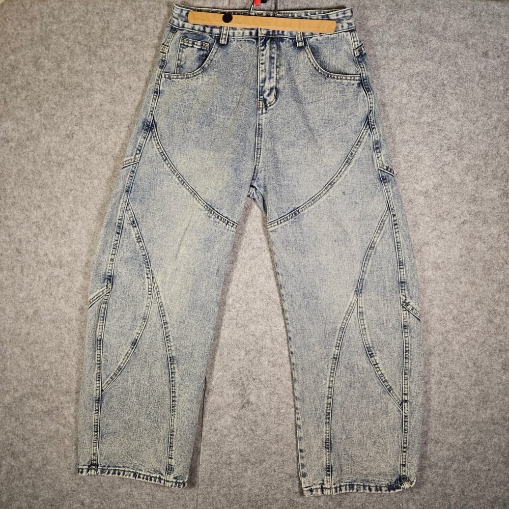 Supermade Mens Acid Wash Barrel Leg Jeans Edgy Skater Grunge Street Size M READ